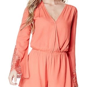 Guess Branded Romper with Lace Bell Sleeve -Small